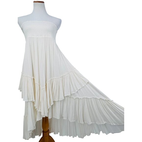 Free People Boho White Ruffled Hem Flowy Asymmetrical Convertible Skirt Dress - Picture 6 of 16